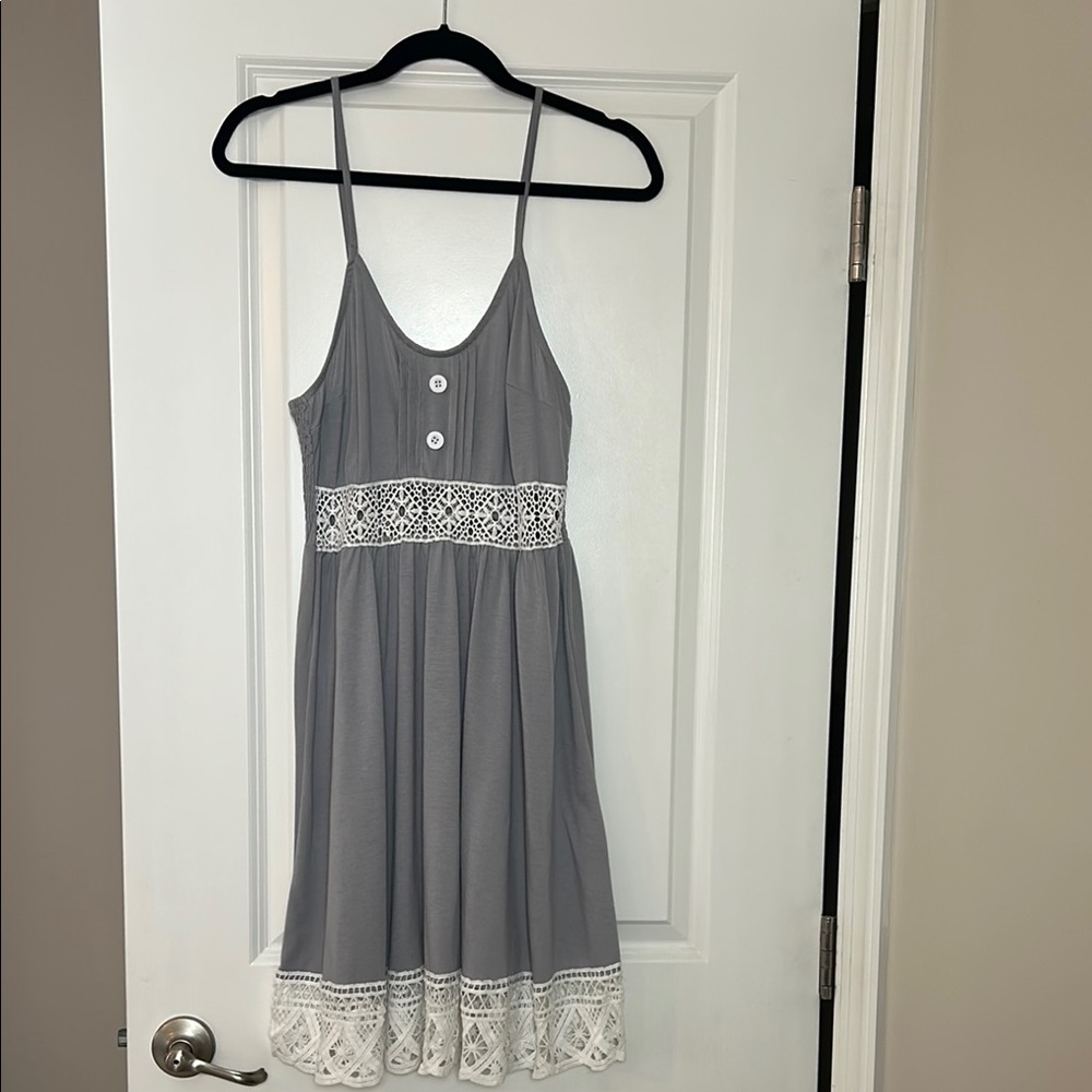 Elegant Gray Lace Trim Dress